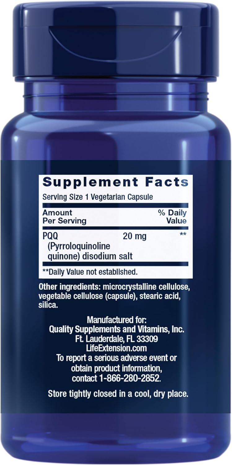 PQQ Pyrroloquinoline Quinone 20mg Life Extension - 30 Cápsulas Vegetarianas | Energía Mitocondrial | bhorganic