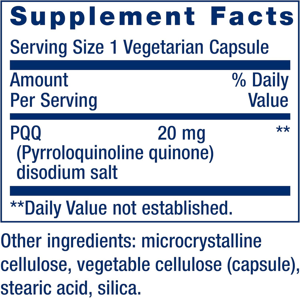 PQQ Pyrroloquinoline Quinone 20mg Life Extension - 30 Cápsulas Vegetarianas | Energía Mitocondrial | bhorganic