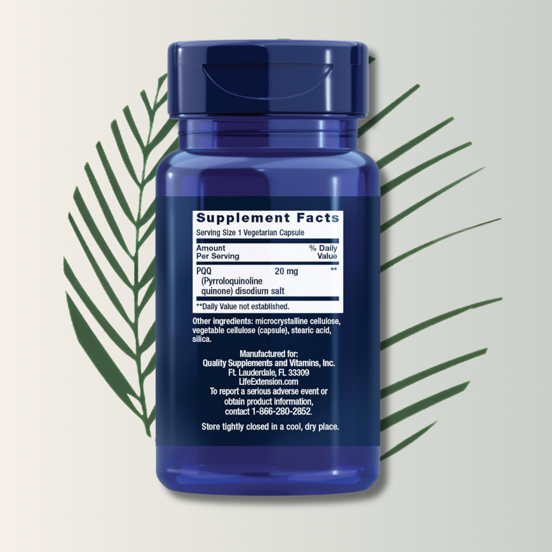 PQQ Pyrroloquinoline Quinone 20mg Life Extension - 30 Cápsulas Vegetarianas | Energía Mitocondrial | bhorganic