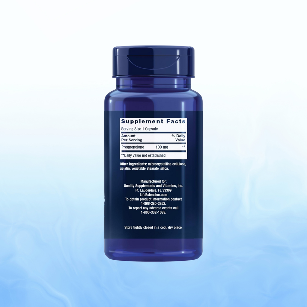 Pregnenolone 100mg Life Extension - 100 Cápsulas | Precursor Hormonal | Bienestar Cognitivo | bhorganic