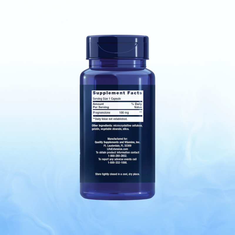 Pregnenolone 100mg Life Extension - 100 Cápsulas | Precursor Hormonal | Bienestar Cognitivo | bhorganic