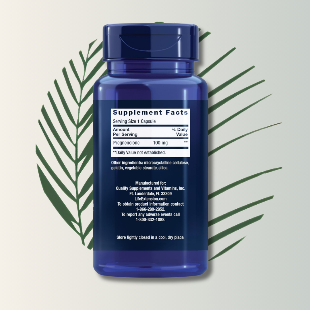 Pregnenolone 100mg Life Extension - 100 Cápsulas | Precursor Hormonal | Bienestar Cognitivo | bhorganic