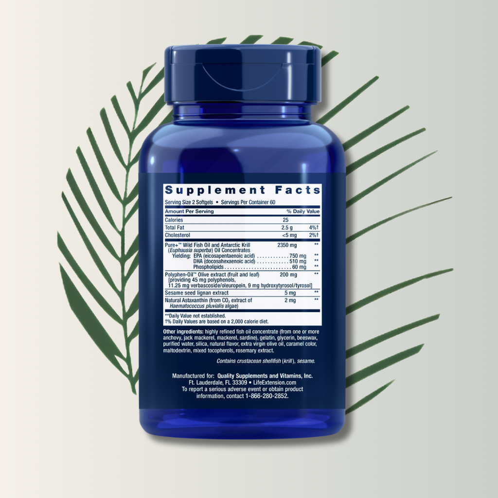 Super Omega-3 Plus con Krill y Astaxantina – Life Extension (120 Cápsulas Blandas)