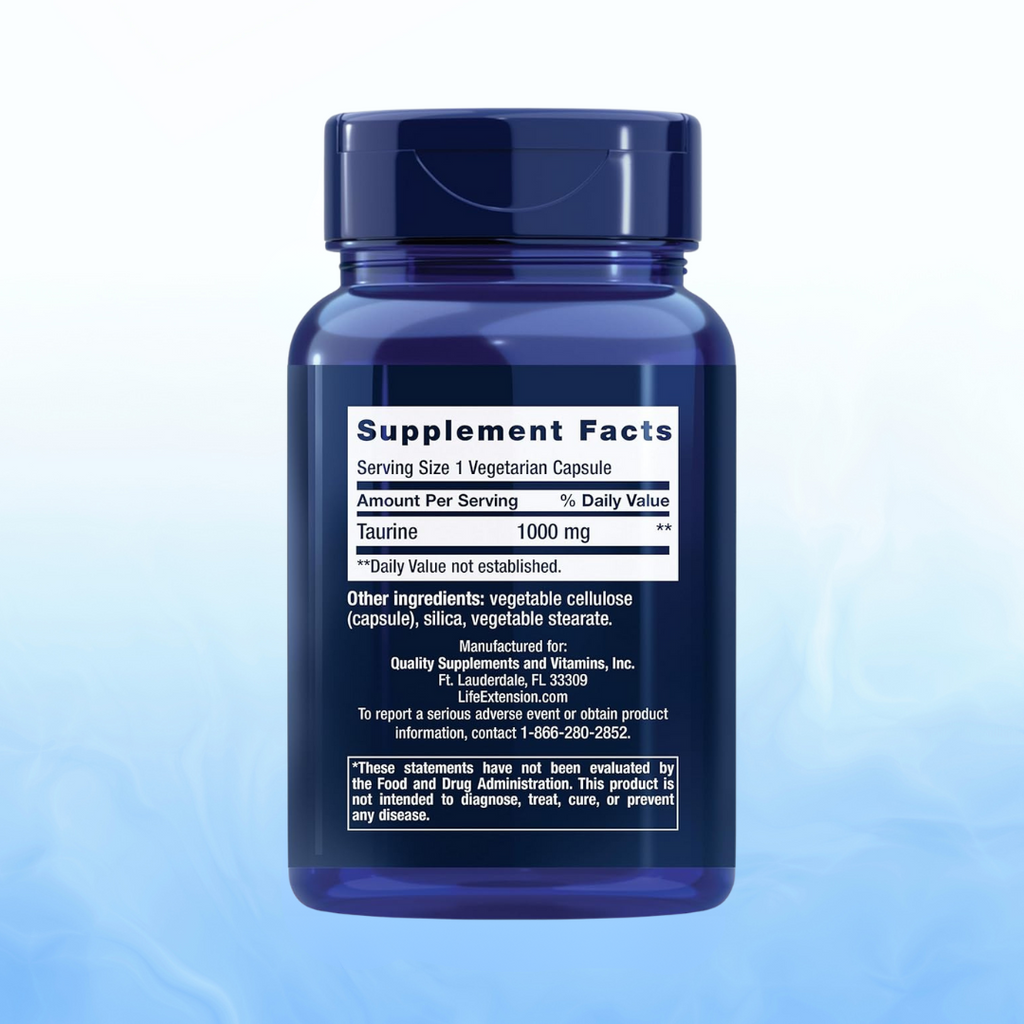 Taurina 1000mg Life Extension - 100 Cápsulas Vegetarianas | Aminoácido Esencial | Bienestar Cardiovascular | bhorganic