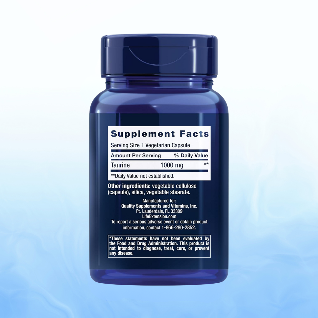 Taurina 1000mg Life Extension - 100 Cápsulas Vegetarianas | Aminoácido Esencial | Bienestar Cardiovascular | bhorganic
