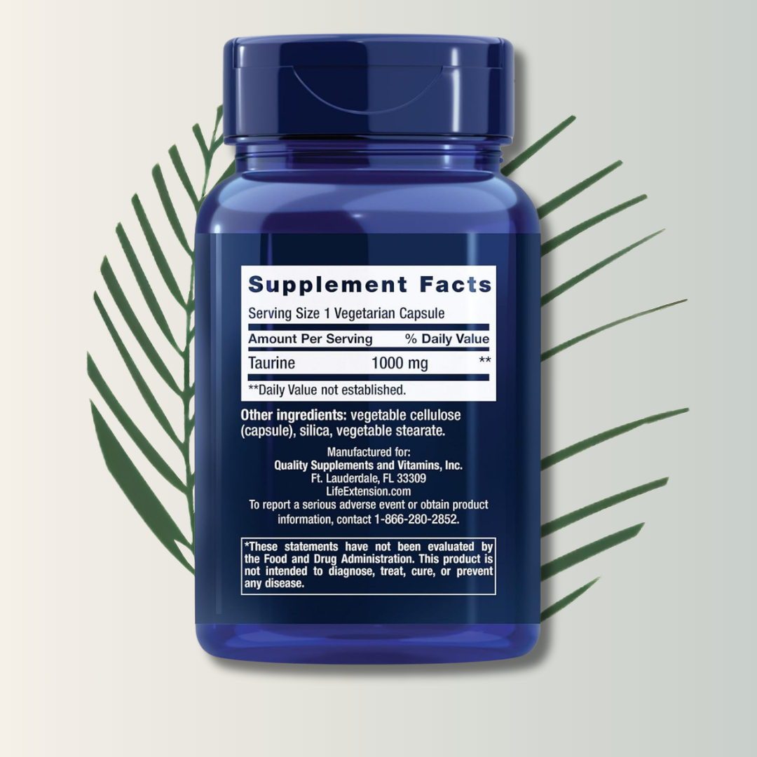 Taurina 1000mg Life Extension - 100 Cápsulas Vegetarianas | Aminoácido Esencial | Bienestar Cardiovascular | bhorganic