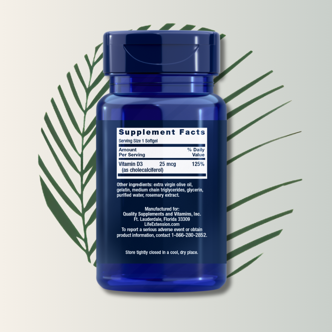 Vitamina D3 1000 UI 25 Mcg 90 Softgels | Life Extension