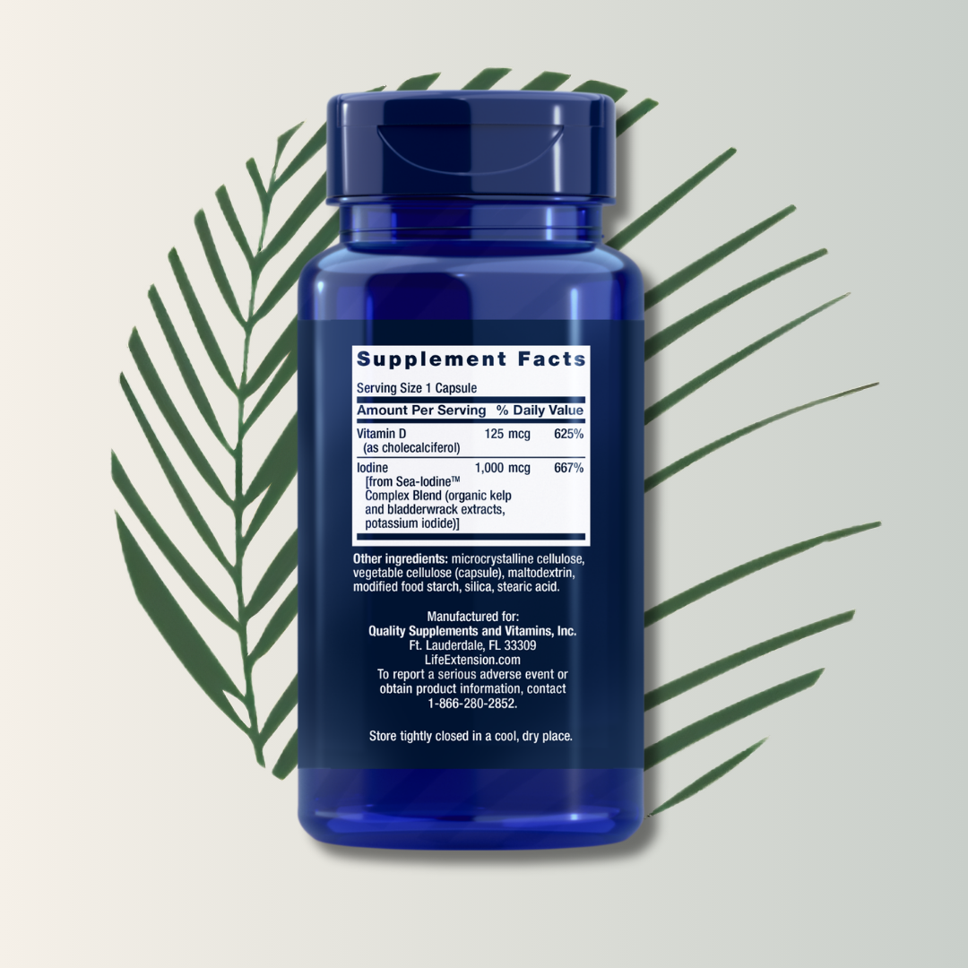 Vitamina D3 125 Mcg (5000 IU) con Sea Iodine – Life Extension (60 Cápsulas)