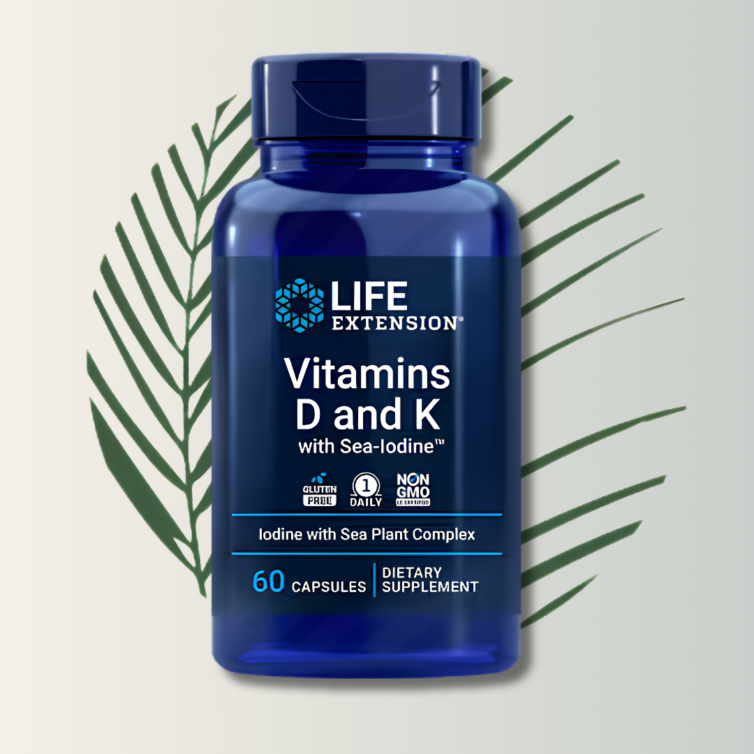 Vitamina D & K con Yodo Marino Life Extension - 60 Cápsulas | Salud Ósea | Inmunidad | bhorganic