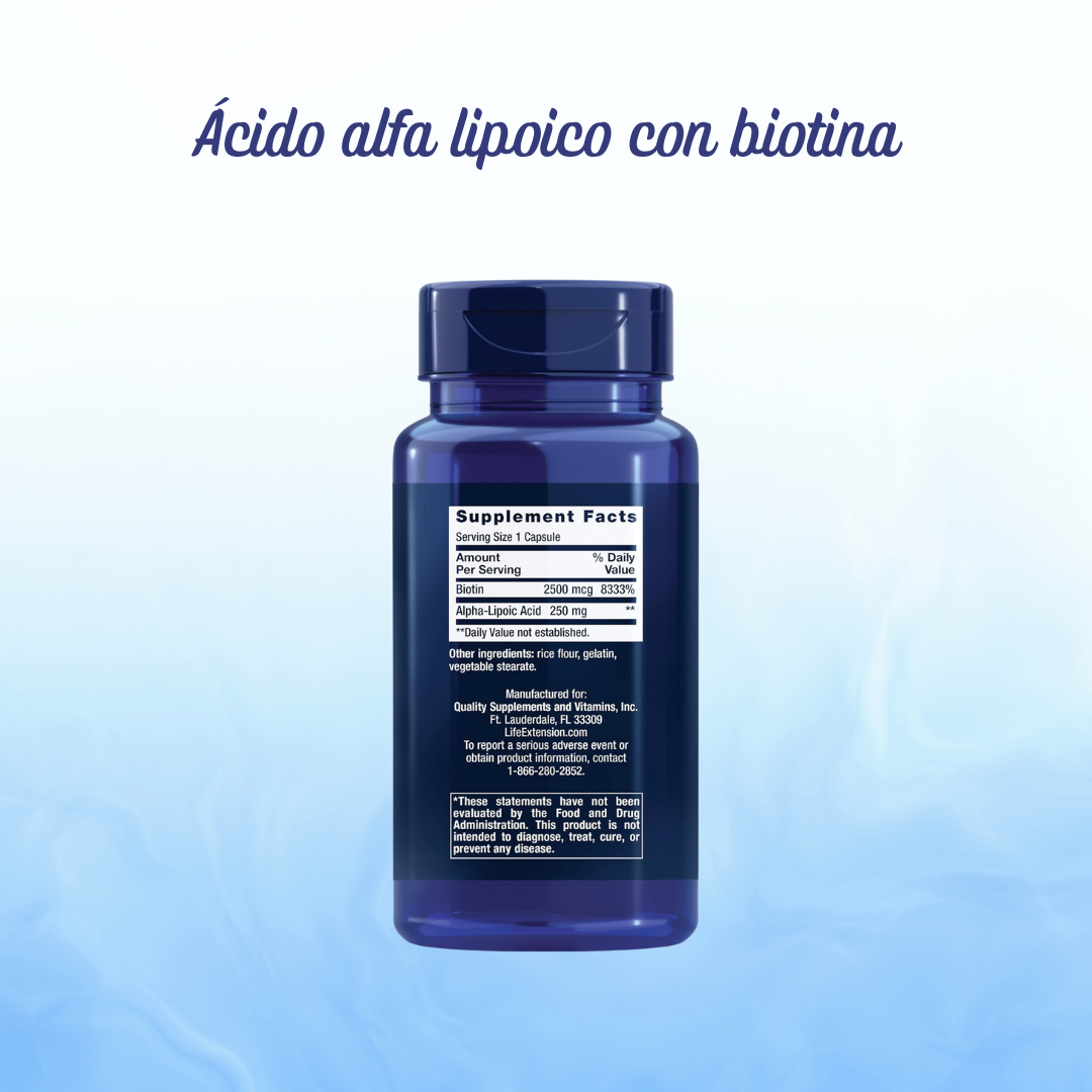 Alpha-Lipoic Acid con Biotina 250mg Life Extension - 100 Cápsulas | Antioxidante | Energía Celular | bhorganic