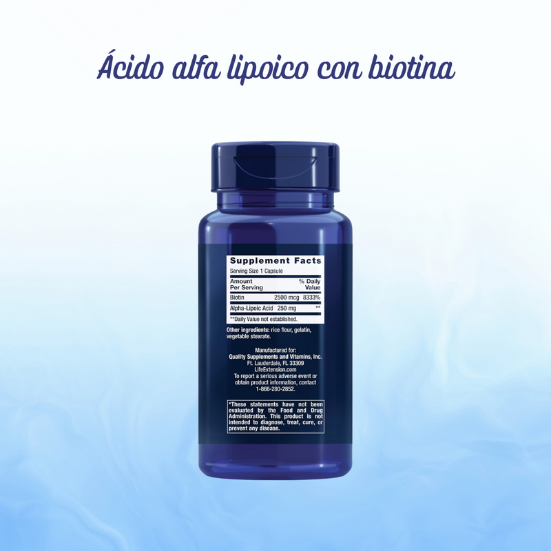 ✨ Ácido Alfa-Lipoico con Biotina – Life Extension (60 cápsulas)