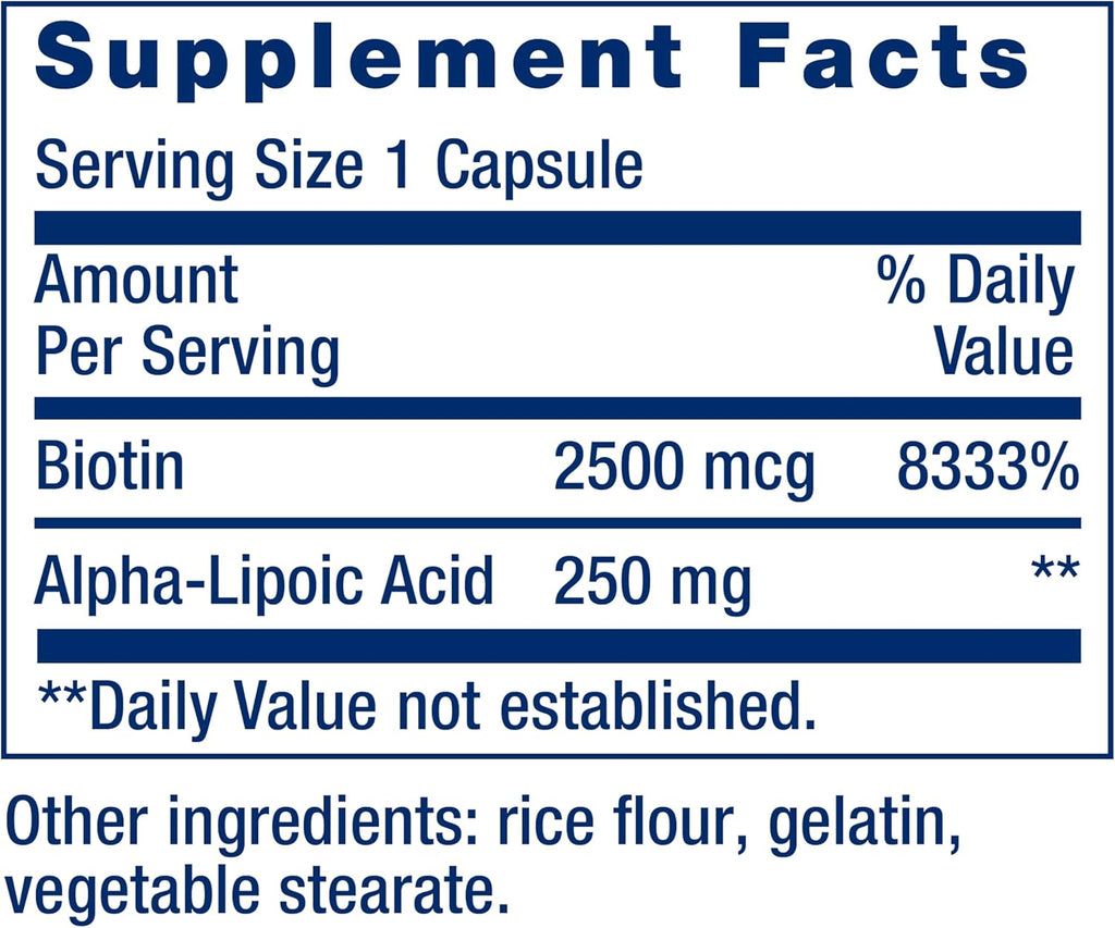 Alpha-Lipoic Acid con Biotina 250mg Life Extension - 100 Cápsulas | Antioxidante | Energía Celular | bhorganic