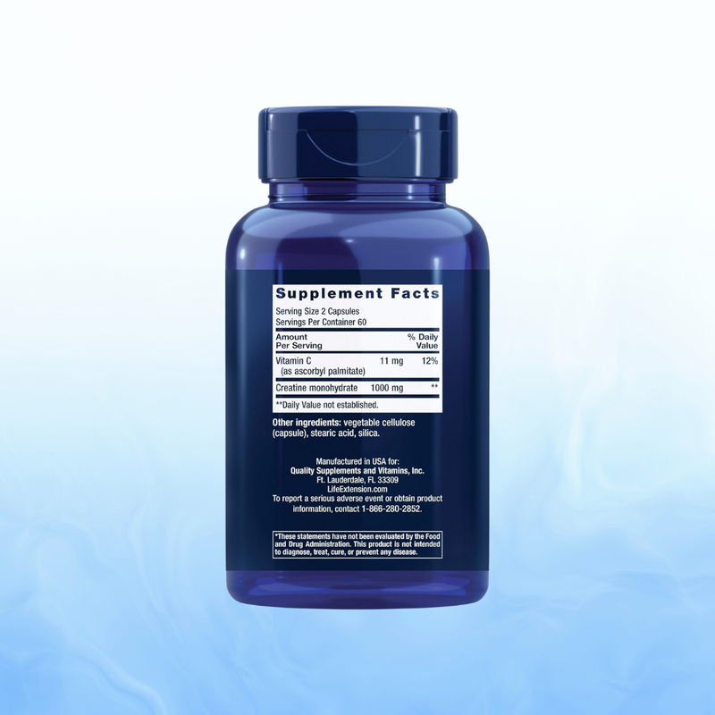 Creatine Capsules Life Extension - 120 Cápsulas | Creatina Monohidrato | Fuerza Muscular | bhorganic