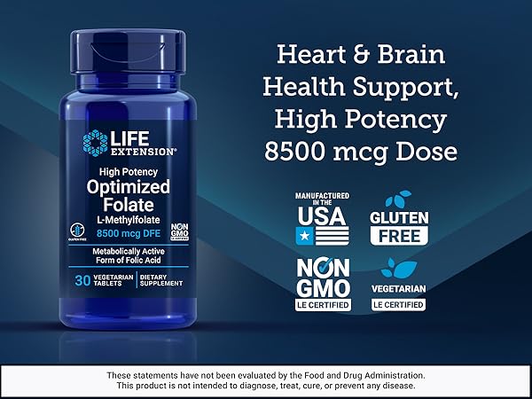 Optimized folate L- methylfolate 8500 mcg Life Extension