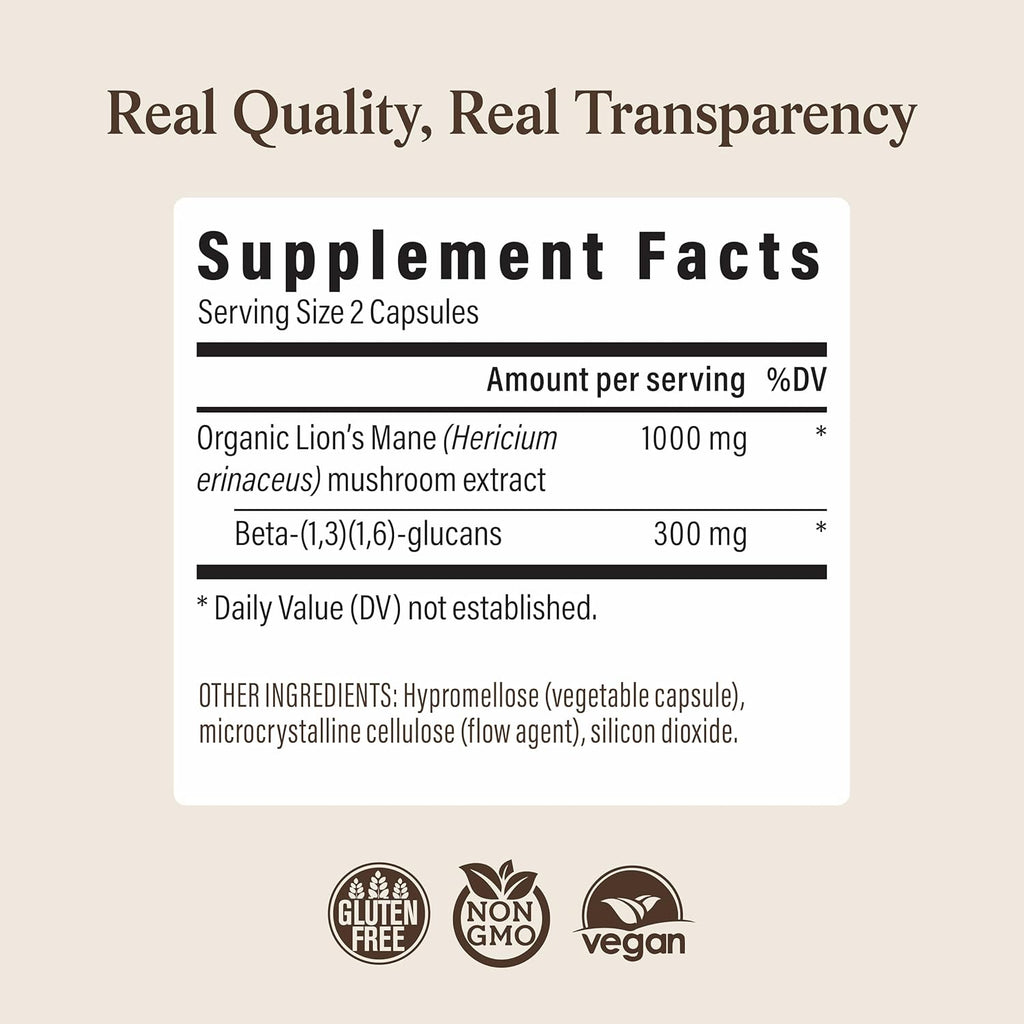 Lion's Mane Mushroom Cognition 120 Cápsulas | Real Mushrooms | bhorganic