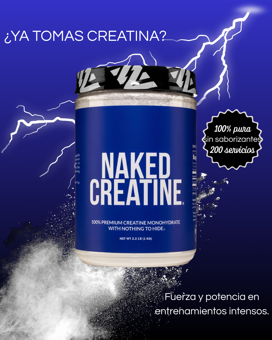 Naked Creatine Monohidrato Puro 1KG - 200 Porciones | Sin Sabores ni Aditivos | Máximo Rendimiento Deportivo | bhorganic