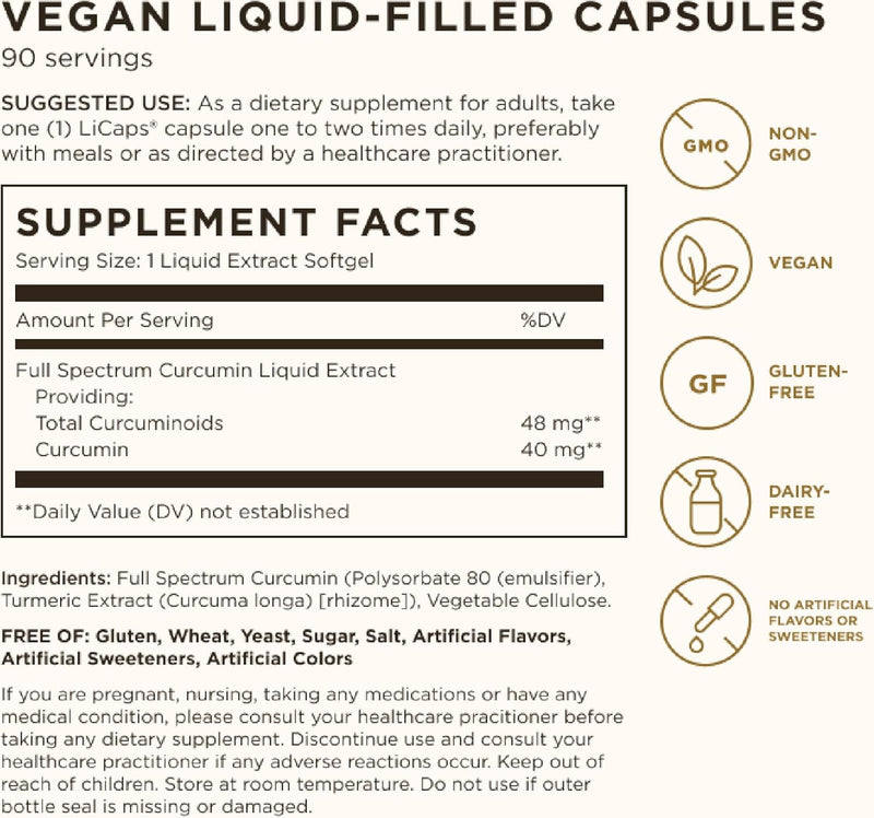Curcumin Solgar Amplio Espectro - 90 Softgels | Cúrcuma Biodisponible | Bienestar Articular | bhorganic