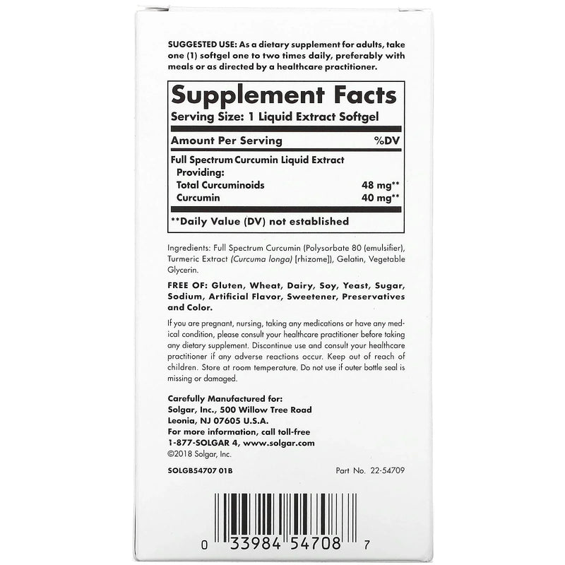 💧 CURCUMIN SOLGAR 90 SOFTGEL AMPLIO ESPECTRO