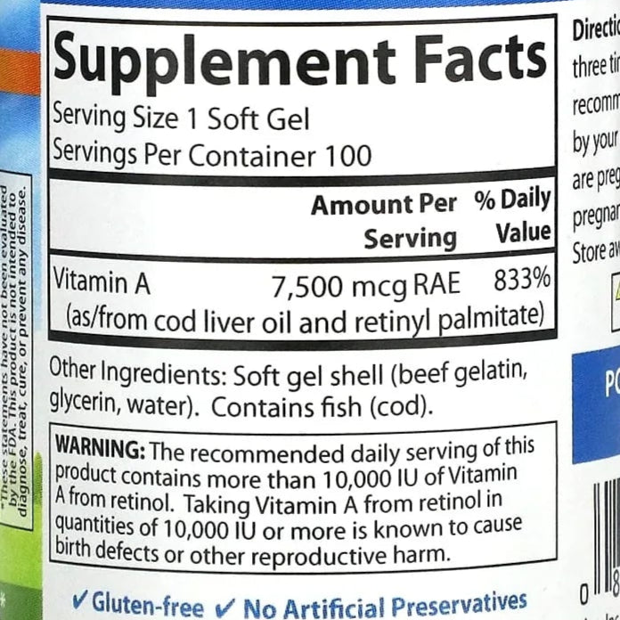 Vitamina A 25000 UI Carlson - 100 Softgels | Retinol Puro | Salud Visual | bhorganic
