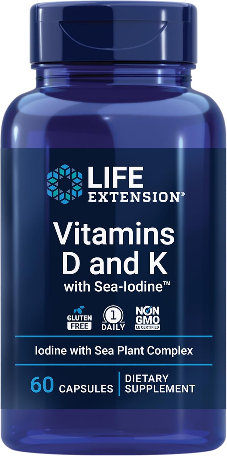 Vitamina D & K con Yodo Marino Life Extension - 60 Cápsulas | Salud Ósea | Inmunidad | bhorganic