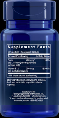LIFE EXTENSION, Folato bioactivo y vitamina B12, 90 capsulas vegetarianas | BioActive Folate & Vitamin B12