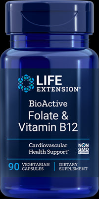 LIFE EXTENSION, Folato bioactivo y vitamina B12, 90 capsulas vegetarianas | BioActive Folate & Vitamin B12
