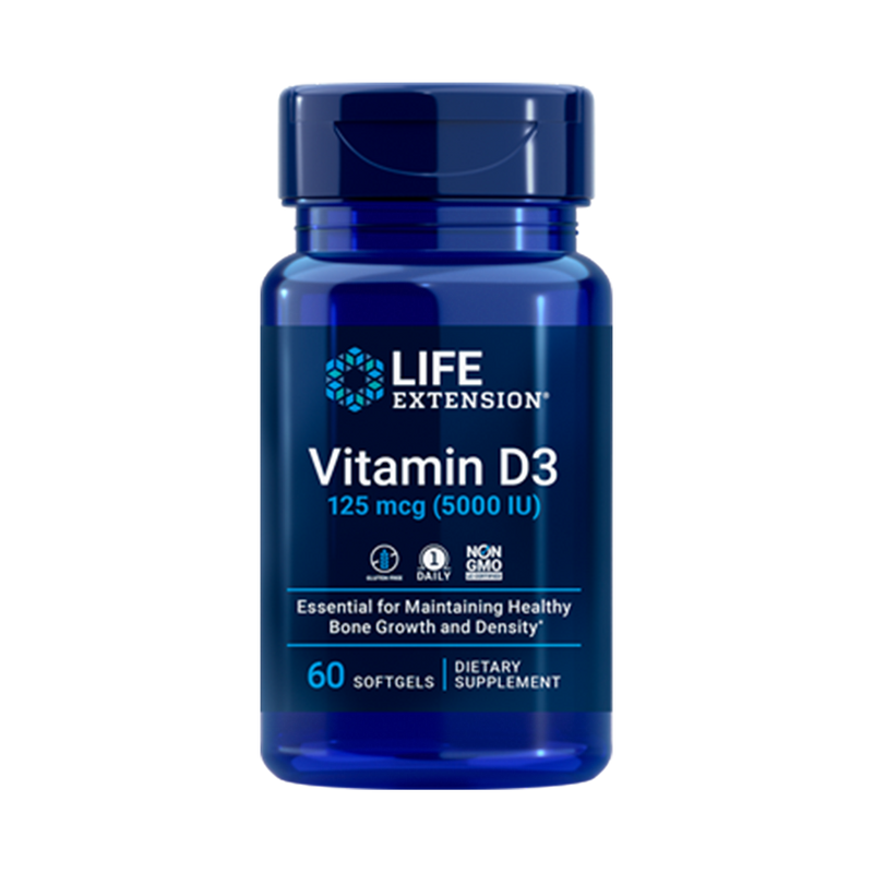 LIFE EXTENSION, Vitamina D3, 60 Cápsulas blandas | Vitamin D3, 125 mcg (5,000 IU), 60 softgels