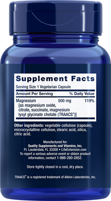 LIFE EXTENSION, Tapas de Magnesio, 500 mg, 100 cápsulas vegetarianas | Magnesium Caps