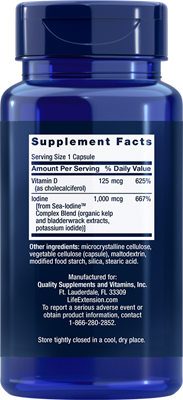 LIFE EXTENSION, Vitamina D3, 125 mcg (5000 IU) con Sea-lodine, 60 Cápsulas | Vitamin D3 with Sea-Iodine